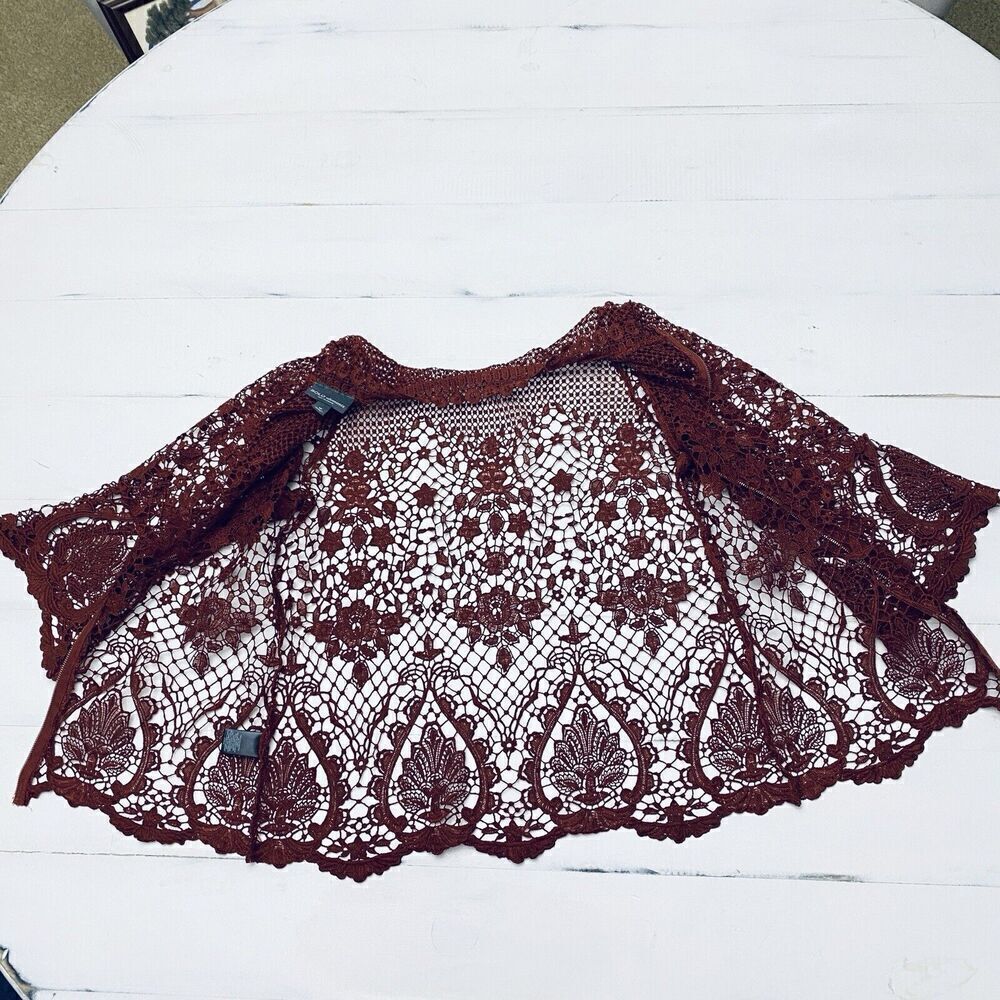 BOLD ELEMENTS LACEY Rust Orange Zipper Overlay Top SIze MEDIUM Bell Sleeve - Picture 14 of 15